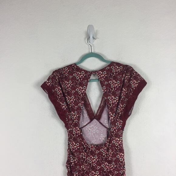 Free People Sweet Talker Lace Mini Dress Size XS Burgundy Floral 90s Grunge Boho - Picture 14 of 16
